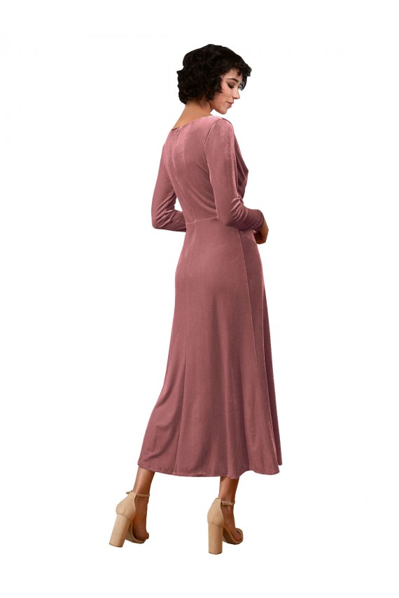 Stretch Velvet Midi Length V-Neck A-Line Black Tie Prom Dress / Bridesmaid Dress Plymouth