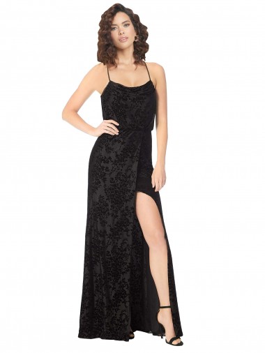 Floral Velvet & Stretch Velvet Criss Cross Back Long Spaghetti Straps A-Line Bridesmaid Dress Plymouth