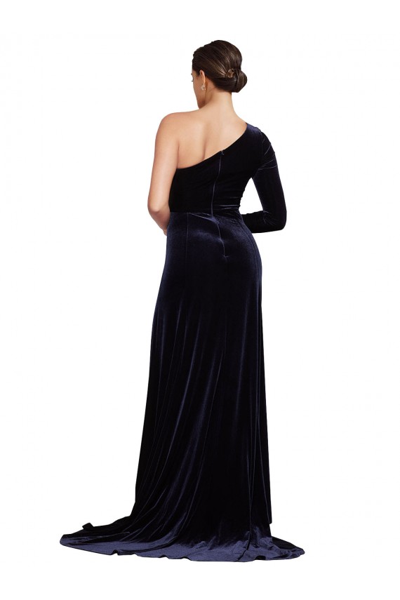 Stretch Velvet Sweep Train One Shoulder A-Line Formal Evening Gown / Prom Dress / Bridesmaid Dress Plymouth