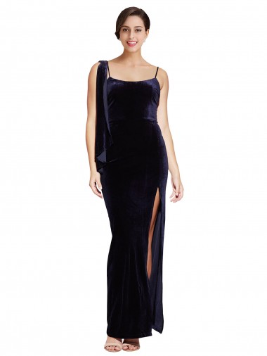 Stretch Velvet Low Back Long Spaghetti Straps Sheath Formal Evening Gown / Prom Dress / Bridesmaid Dress Plymouth