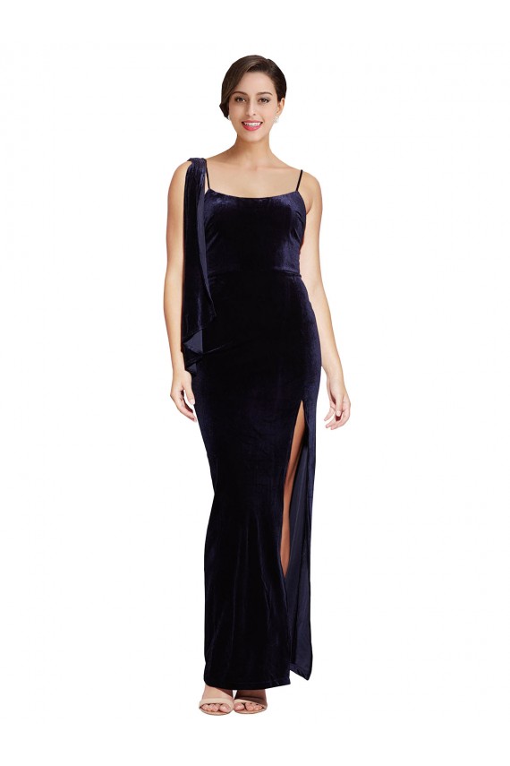 Stretch Velvet Low Back Long Spaghetti Straps Sheath Formal Evening Gown / Prom Dress / Bridesmaid Dress Plymouth