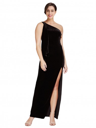 Stretch Velvet Long One Shoulder Sheath Formal Evening Gown / Prom Dress / Bridesmaid Dress Plymouth