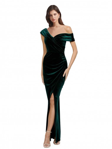 Stretch Velvet Long Off the Shoulder Sheath High Low Evening Gown / Prom Dress / Bridesmaid Dress Plymouth