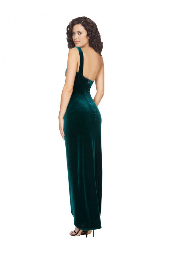 Stretch Velvet Low Back Long One Shoulder Sheath High Low Evening Gown / Prom Dress / Bridesmaid Dress Plymouth