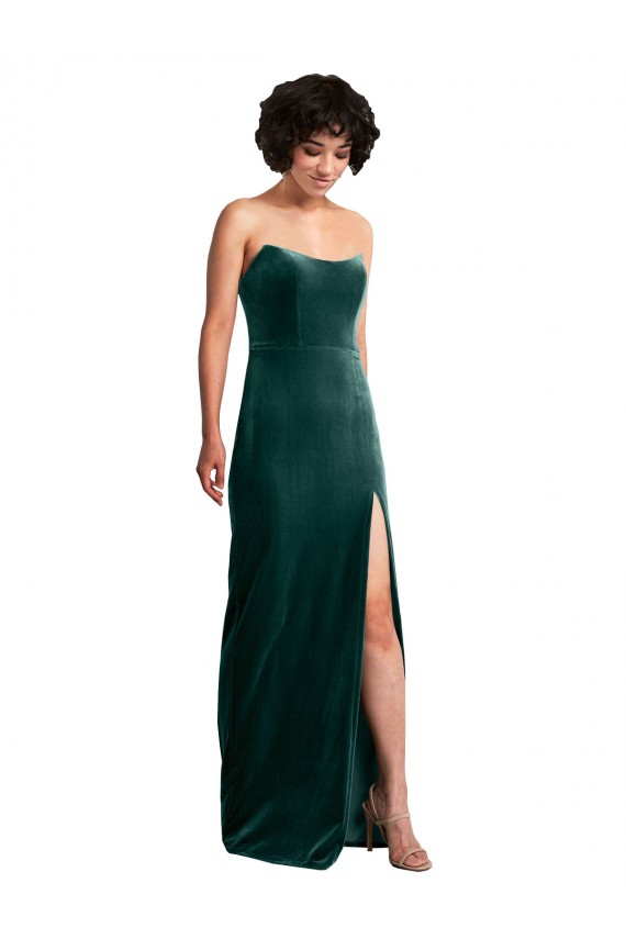 Stretch Velvet Low Back Long Strapless Sheath Black Tie Evening Gown / Prom Dress / Bridesmaid Dress Plymouth