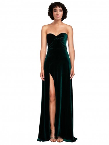 Stretch Velvet Low Back Sweep Train Sweetheart A-Line Semi Formal Evening Dress / Prom Dress / Bridesmaid Dress Plymouth