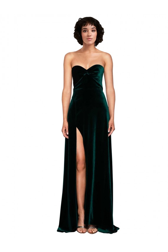 Stretch Velvet Low Back Sweep Train Sweetheart A-Line Semi Formal Evening Dress / Prom Dress / Bridesmaid Dress Plymouth