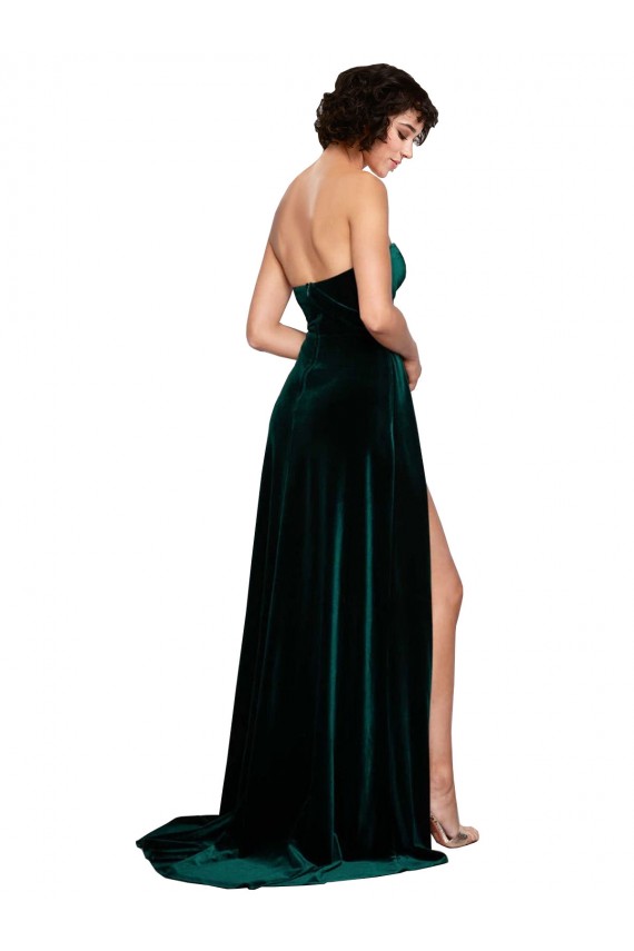 Stretch Velvet Low Back Sweep Train Sweetheart A-Line Semi Formal Evening Dress / Prom Dress / Bridesmaid Dress Plymouth
